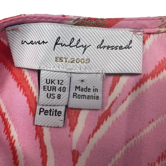Never Fully Dressed Pink Romance Mini Vienna Wrap Dress Gold Pink Size 8 Petite - Picture 5 of 9